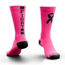 Load image into Gallery viewer, Breast Cancer Awareness Socks (Crew, Ribbed Knit, Bright Pink)
