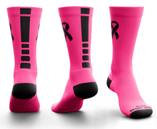 Load image into Gallery viewer, Breast Cancer Ribbon Awareness Socks (Crew, Flat Knit, Bright Pink)
