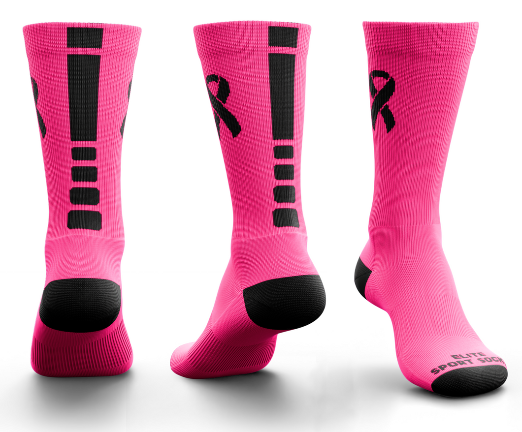 Breast Cancer Ribbon Awareness Socks (Crew, Flat Knit, Bright Pink)