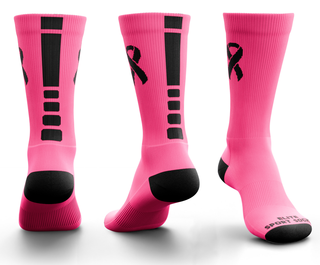 Breast Cancer Ribbon Awareness Socks (Crew, Flat Knit, Neon Pink)