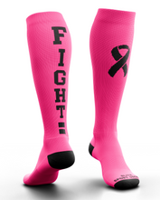 Load image into Gallery viewer, Breast Cancer Awareness Socks (Knee-High, Ribbed Knit, Bright Pink)
