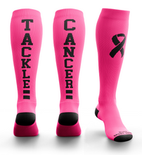 Tackle Cancer Breast Cancer Ribbon Awareness Socks (Knee-High, Flat Knit, Bright Pink)