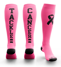 Load image into Gallery viewer, Tackle Cancer Breast Cancer Ribbon Awareness Socks (Knee-High, Flat Knit, Neon Pink)
