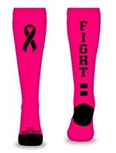 Load image into Gallery viewer, Breast Cancer Awareness Socks (Knee-High, Ribbed Knit, Bright Pink)
