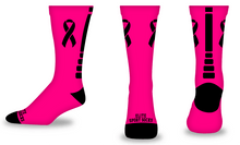 Load image into Gallery viewer, Breast Cancer Ribbon Awareness Socks (Crew, Flat Knit, Bright Pink)
