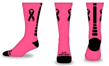 Load image into Gallery viewer, Breast Cancer Ribbon Awareness Socks (Crew, Flat Knit, Neon Pink)
