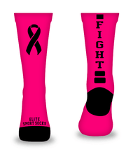 Load image into Gallery viewer, Breast Cancer Awareness Socks (Crew, Ribbed Knit, Bright Pink)
