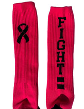 Load image into Gallery viewer, Breast Cancer Awareness Socks (Knee-High, Ribbed Knit, Bright Pink)
