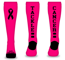 Load image into Gallery viewer, Tackle Cancer Breast Cancer Ribbon Awareness Socks (Knee-High, Flat Knit, Bright Pink)
